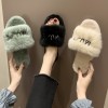 Embroidered plush slippers women's autumn open-toe flat-bottomed warm plush slippers for women