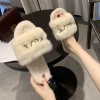 Embroidered plush slippers women's autumn open-toe flat-bottomed warm plush slippers for women
