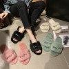 Embroidered plush slippers women's autumn open-toe flat-bottomed warm plush slippers for women