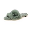 Embroidered plush slippers women's autumn open-toe flat-bottomed warm plush slippers for women