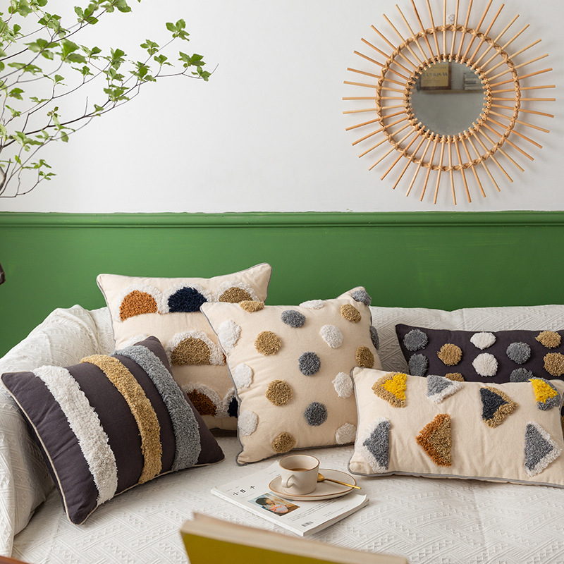 Nordic Bohemian style living room sofa pillow ins light luxury cotton canvas tufted waist pillow cushion pillow case
