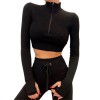 European and American drawstring zipper sports long sleeve fitness suit set women's seamless Yoga suit 