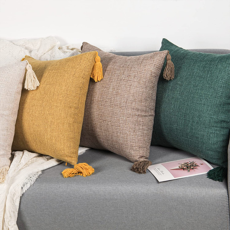 Cotton linen tassel pillow sofa cushion pillow Nordic linen pillow cover bedside backrest sofa pillow cover
