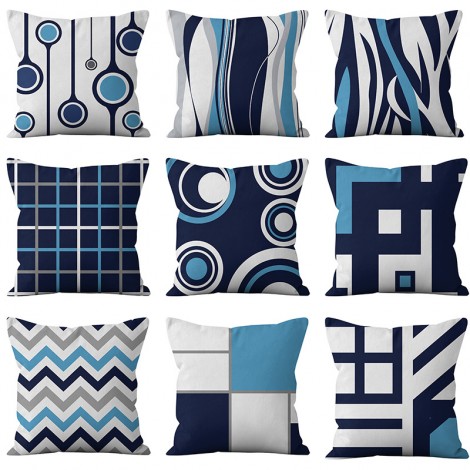 Geometric Pillow Cover Blue Gray geometric wave lattice pillow cover haze blue peach skin velvet pillow cover