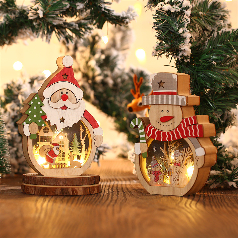 Christmas decorations LED luminous Santa Claus shape wooden Christmas ornaments hotel window layout