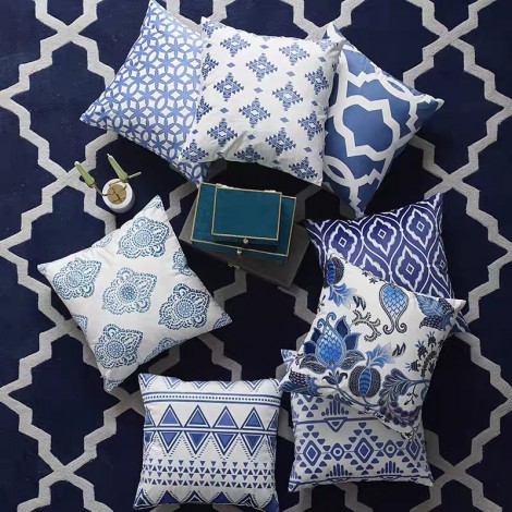 Geometric Pillow Cover Blue Bohemian geometric wave lattice pillow cover European pattern