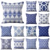 Geometric Pillow Cover Blue Bohemian geometric wave lattice pillow cover European pattern