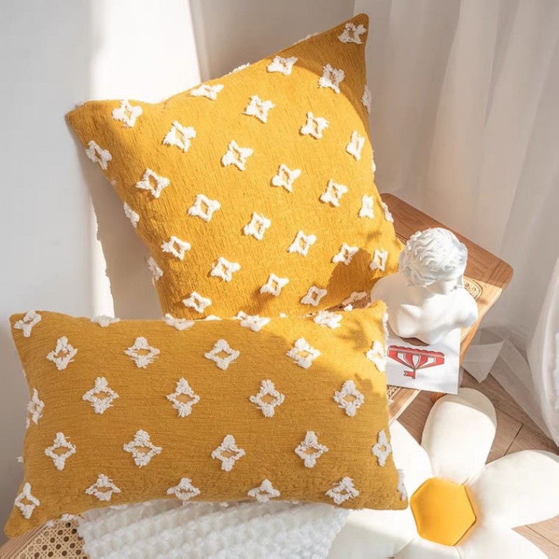 Ins wind pillow case star yellow flower pillow case simple living room waist pillow tufted drift window flower pillow