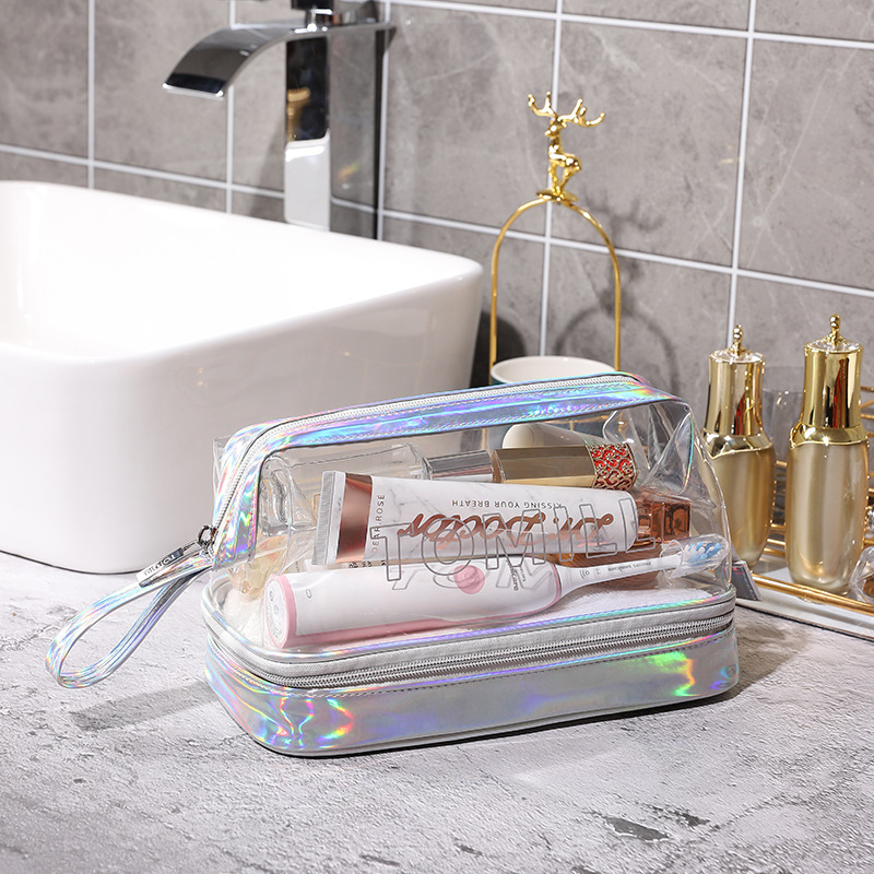 Tommill transparent cosmetic washing bag 21 environmental protection PVC portable large capacity dry and wet separation storage bag