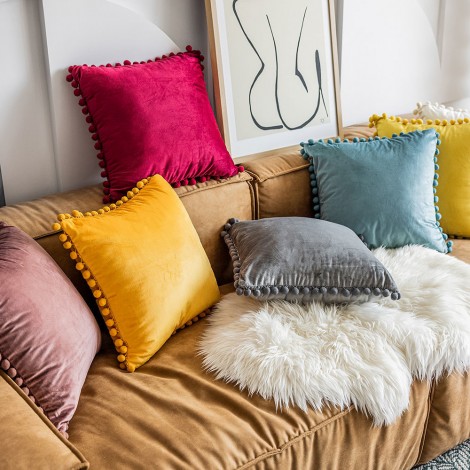 Nordic ins wool ball velvet pillow cover waist back retro pillow Plush Dutch velvet sofa pillow back