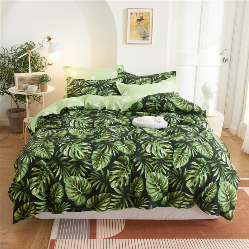 Active printing three piece set of European and American plant flower butterfly quilt cover pillow cover bedding