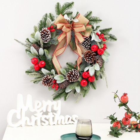 Christmas decorations eucalyptus leaf pinecone simulation Wreath Christmas window door Pendant