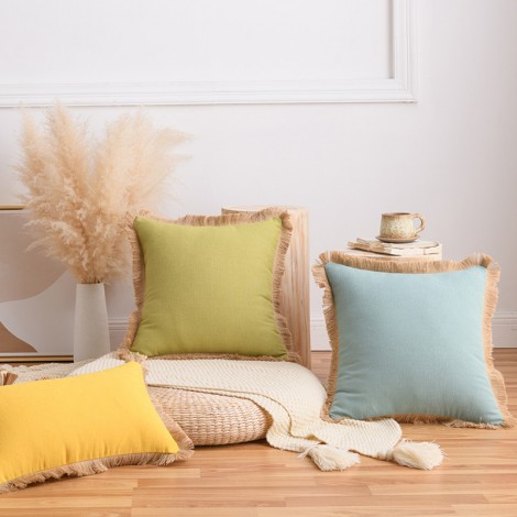 Cotton linen pillow cover tassel side sofa cushion Nordic style thickened waist pillow solid linen backrest pillow