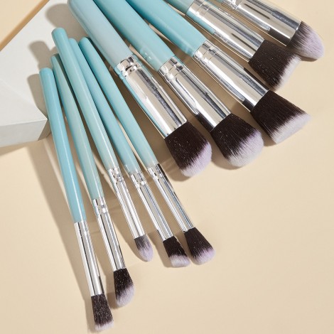 Baimeichuan 10 Makeup Brushes Set Beauty tools Green Silver makeup brushes long wooden handle 10 makeup brushes