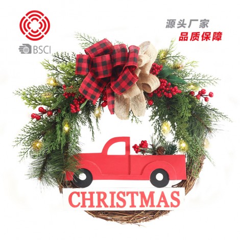 LED car wooden sign PE luminous Christmas Wreath Christmas decoration door Pendant