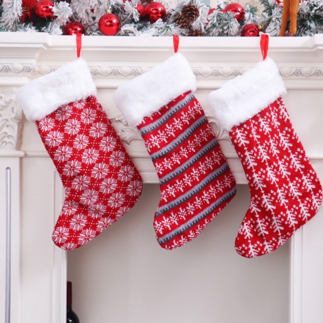 2021 Christmas stockings decorations knitted Christmas wool stockings red and white stripe gift bag children's gift bag