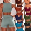 Sexy V-neck vest and shorts tight seamless Yoga suit set women's European and American fitness suit 
