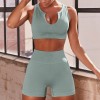 Sexy V-neck vest and shorts tight seamless Yoga suit set women's European and American fitness suit 