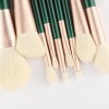 9 dark green cosmetic brush set with white wool green handle