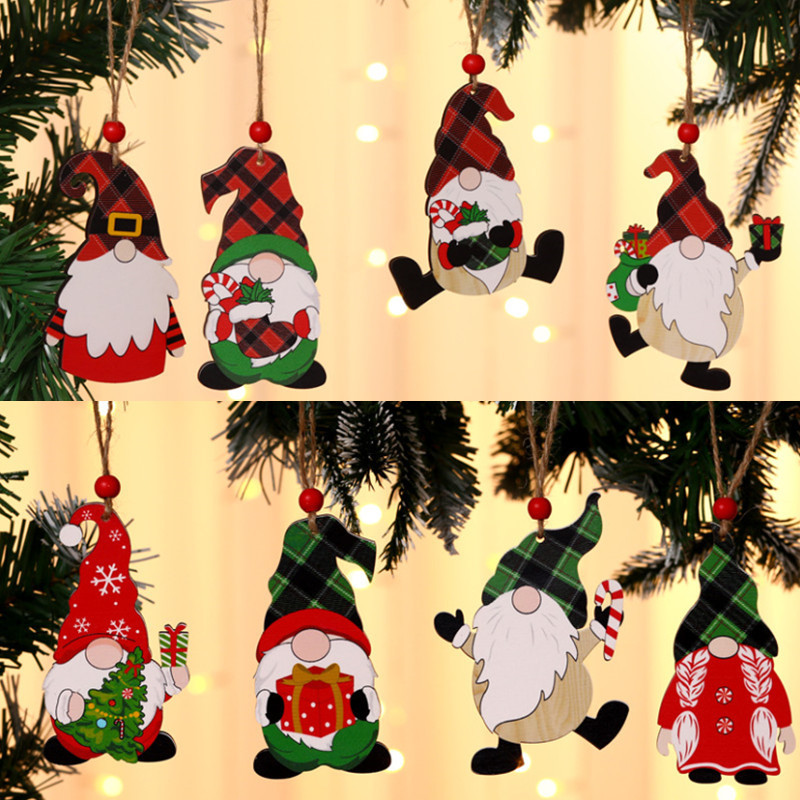 Christmas decorations painted wooden pendant Christmas tree faceless old man Rudolph pattern Pendant