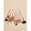 Bai Mei boat 11 makeup brush sets, pink gold, small fan-shaped eye shadow brushes, beauty tools, wooden handle foundation brushes.