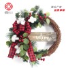 Plaid welcome wooden card Christmas Wreath Christmas decorations pendant door hanging