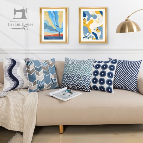 Nordic simple embroidered pillow cushion cotton canvas chain embroidered sofa seat pillow cover