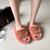 European and American metal chain thick-soled wool slippers women's 42 large size flat-heeled warm flip-flops
