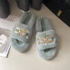 European and American metal chain thick-soled wool slippers women's 42 large size flat-heeled warm flip-flops