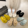 Large size bowknot plush slippers women thick-soled rhinestone warm plush flip-flops
