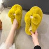 Large size bowknot plush slippers women thick-soled rhinestone warm plush flip-flops