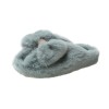 Large size bowknot plush slippers women thick-soled rhinestone warm plush flip-flops