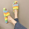 Colored plush slippers for fall/winter women's 42 large size flat-bottomed warm plush slippers