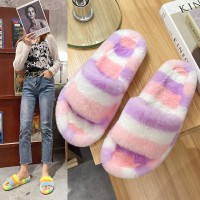 Colored plush slippers for fall/winter women's 42 large size flat-bottomed warm plush slippers