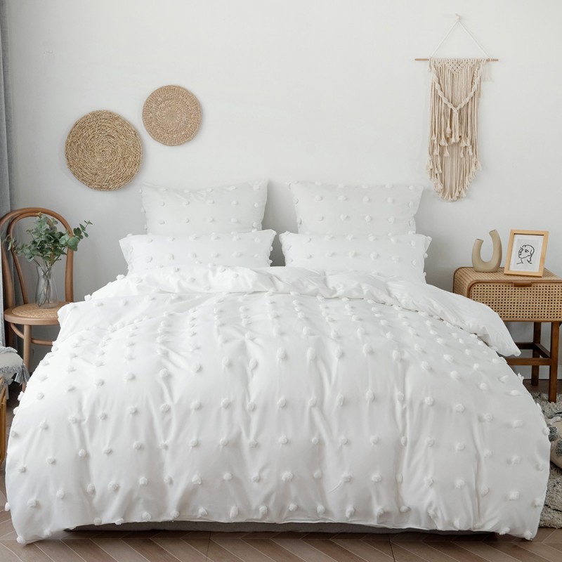 Bedding bedding craft solid color flower cut dot wool ball home textile three piece set