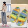 42 plus size plush slippers women autumn and winter Korean fashion platform rainbow color one-word slippers women
