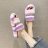 42 plus size plush slippers women autumn and winter Korean fashion platform rainbow color one-word slippers women