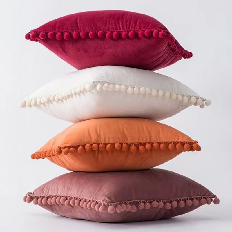 Wool ball cushion ns Nordic wool ball velvet pillow cover waist leaning against Dutch wool ball sofa pillow cover backrest