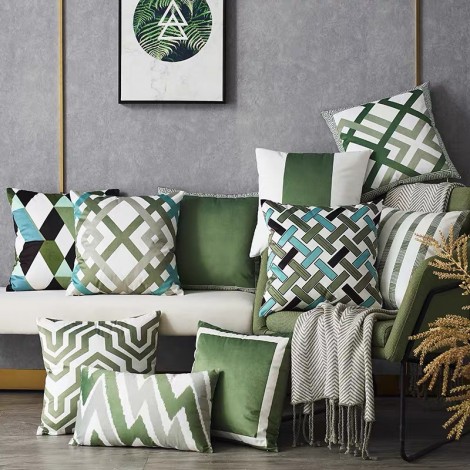 Green geometric pillowcase Nordic simple short plush pillowcase sofa living room decorative cushion cover