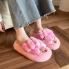European and American 42 plus size plush slippers female autumn and winter cross-gradient bunny fur cotton drag plush flip flops