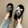 European and American 42 plus size plush slippers female autumn and winter cross-gradient bunny fur cotton drag plush flip flops