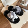 European and American 42 plus size plush slippers female autumn and winter cross-gradient bunny fur cotton drag plush flip flops