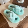 European and American 42 plus size plush slippers female autumn and winter cross-gradient bunny fur cotton drag plush flip flops