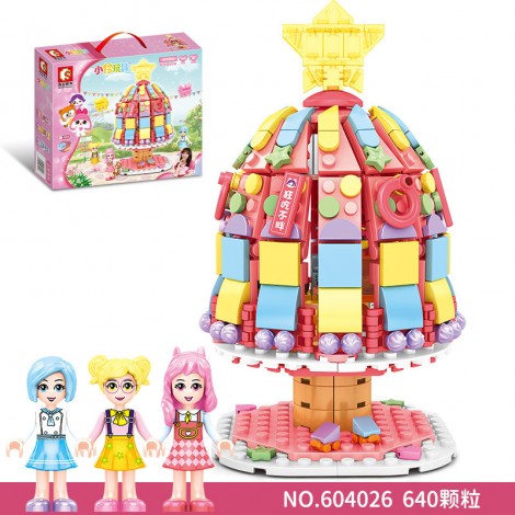 Senbao 604026 Little Ling Toy Star Wish Cake Tree Light Street View Girl Assembling Building Blocks Gift Giveaway