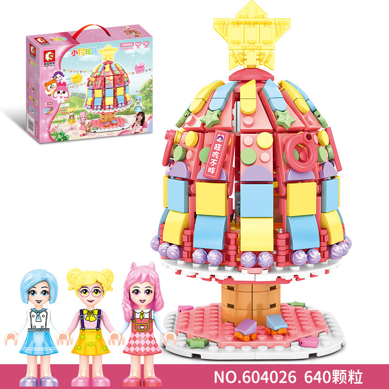 Senbao 604026 Little Ling Toy Star Wish Cake Tree Light Street View Girl Assembling Building Blocks Gift Giveaway
