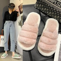 Plus size plush slippers female home one-word caterpillar home couple cotton slippers