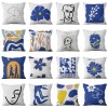 Home Blue abstract geometric pillow cover maple leaf grass pattern sofa living room decorative pillow cover