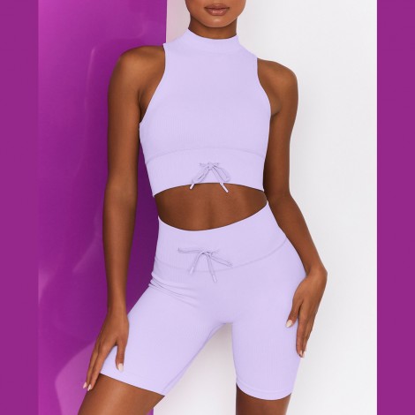 Candy solid color high neck vest hip shorts Yoga suit women's sports fitness suit 