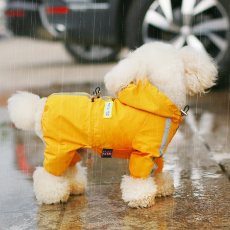 Reflective pet raincoat four legged dog raincoat outdoor hooded waterproof poncho for all seasons