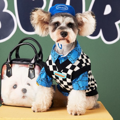 Dog clothes autumn and winter clothes Chenery bear teddy FaDu black and white checkerboard sweater sleeveless pet vest